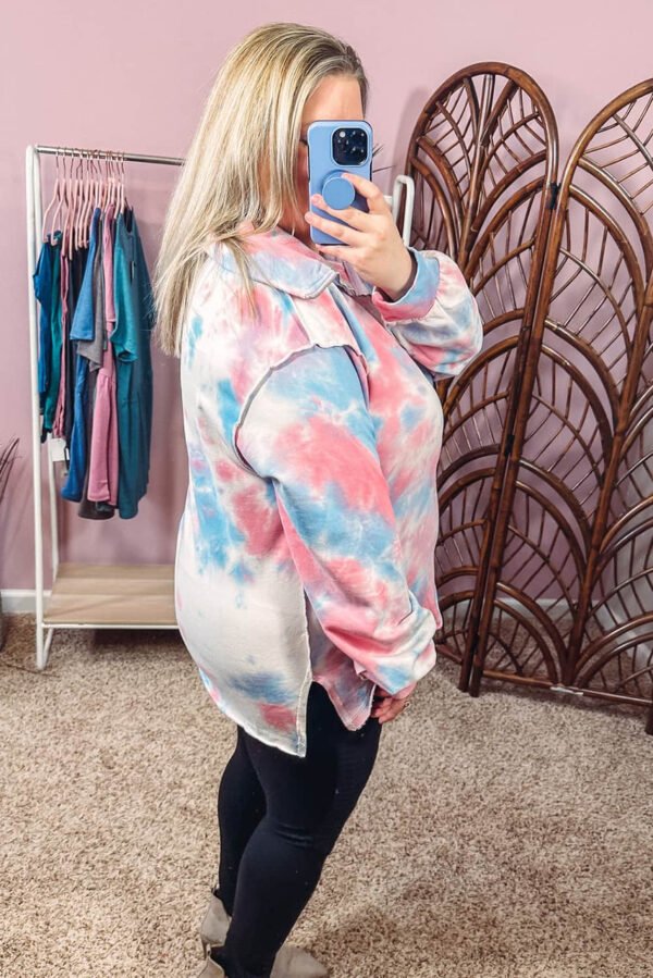 Multicolor Plus Size Tie-dye Zipped Collared Pullover Sweatshirt