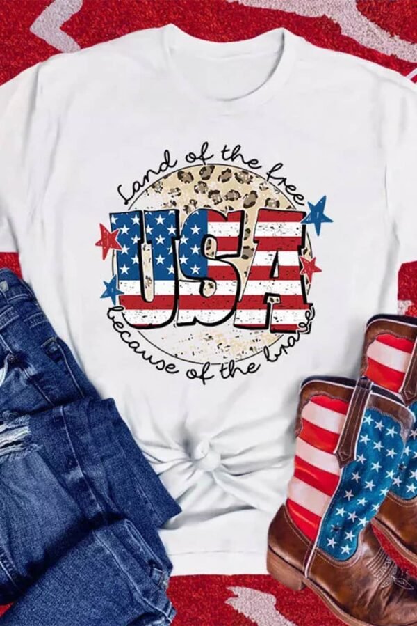 White USA Flag Slogan Graphic T-shirt