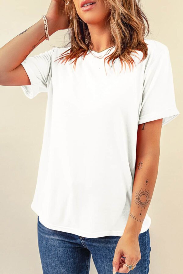 White Casual Plain Crew Neck Tee