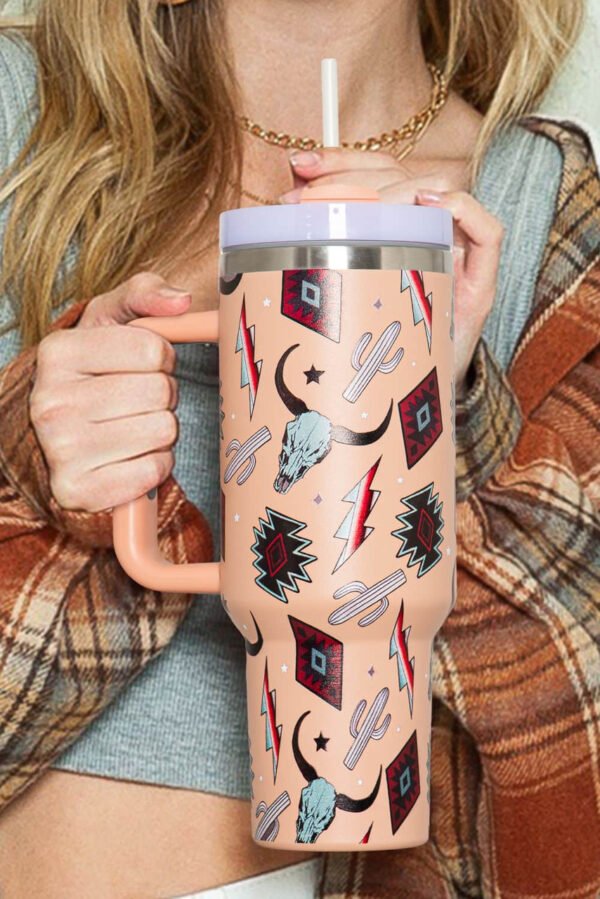 Apricot Pink Western Aztec Steer Head Stainless Tumbler 1200ml