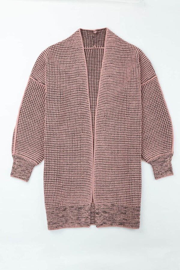 Pink Plaid Knitted Long Open Front Cardigan