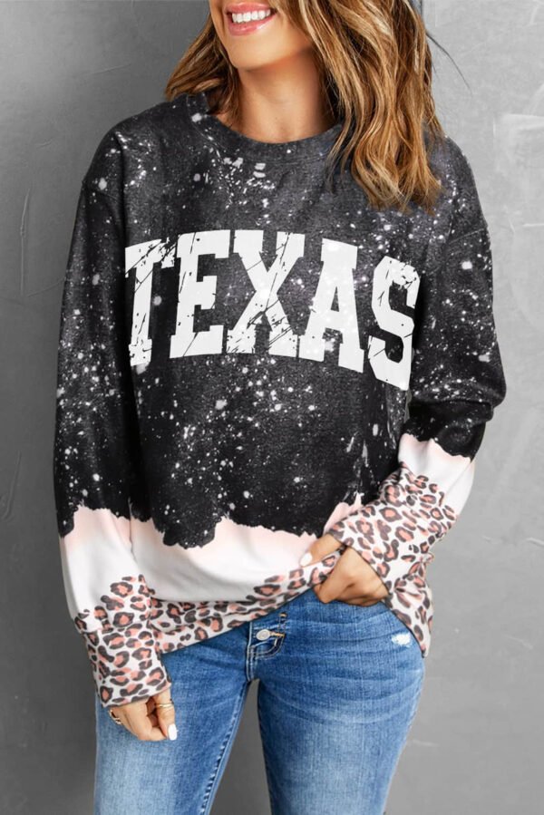 Black TEXAS Leopard Color Block Pullover Sweatshirt