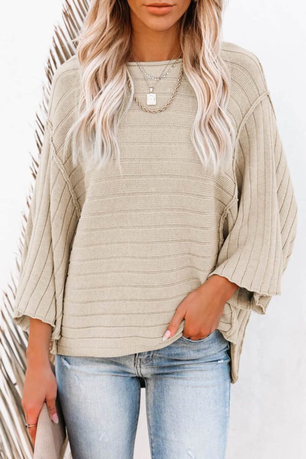 Apricot Exposed Seam Ribbed Knit Dolman Sweater