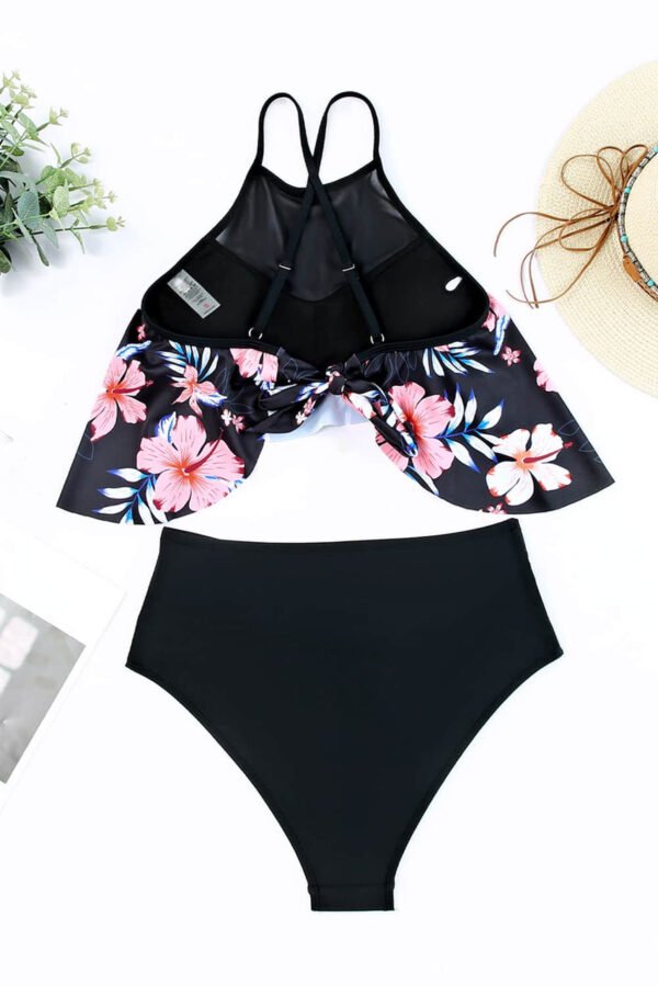 Black Mesh Floral Splicing Bikini