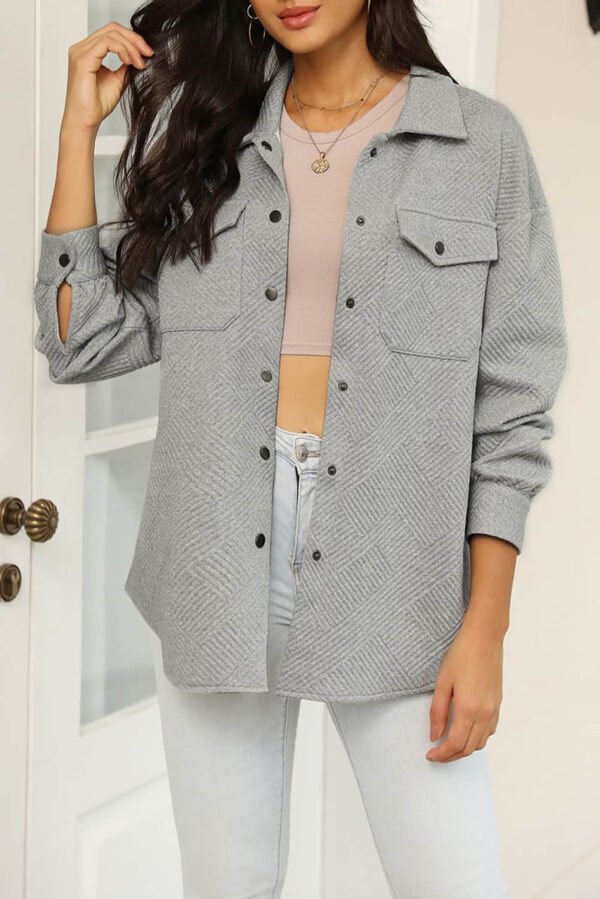 Gray Solid Textured Flap Pocket Buttoned Shacket