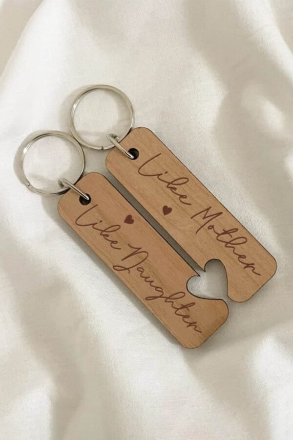 Light French Beige Like Mother Like Daughter Wooden Pendent with Self-assembled Key Ring