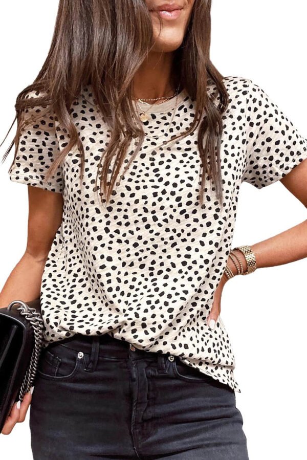 Apricot Cheetah Print O-neck Short Sleeve T Shirt