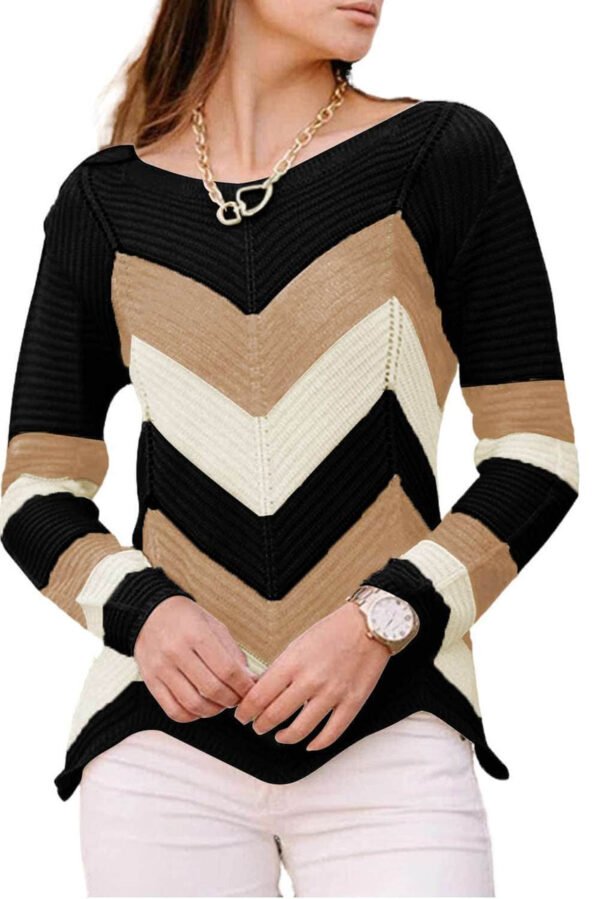 Black Chevron Colorblock Knit Sweater