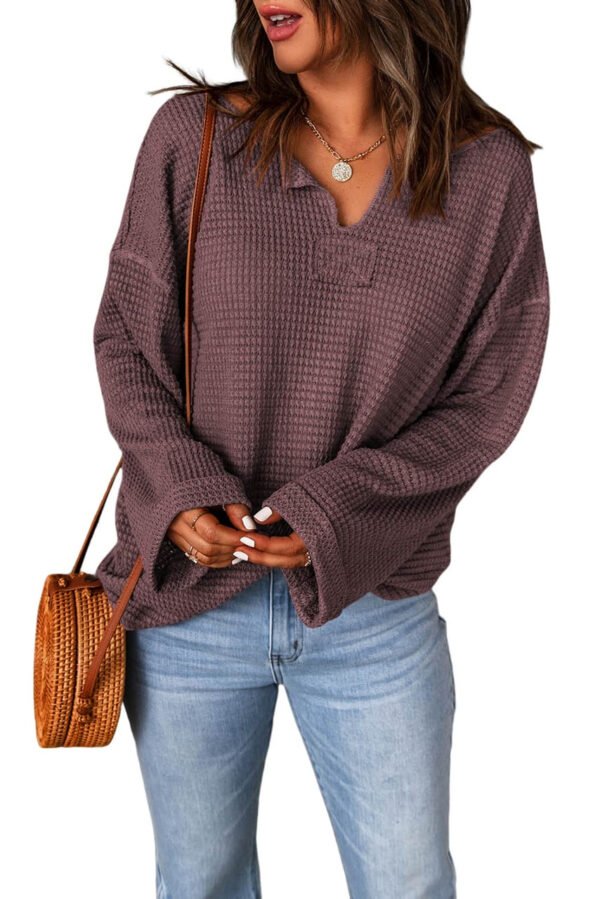 purple Waffle Knit Loose Long Sleeve Top