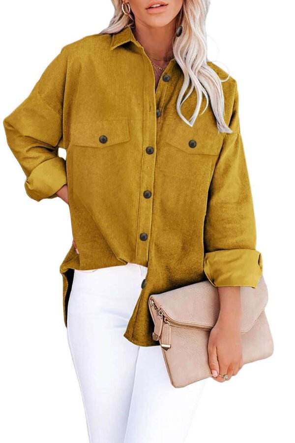 Yellow Corduroy Long Sleeve Button-up Shirt Coat