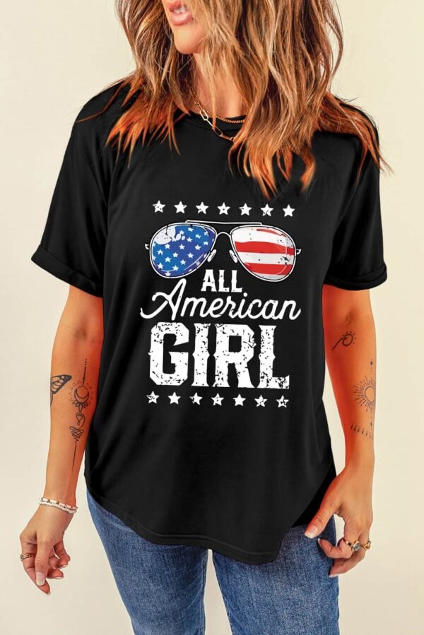 Black Stars and Stripes Glasses Slogan Graphic T Shirt