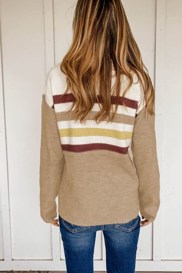 Khaki Crew Neck Striped Long Sleeve Sweater