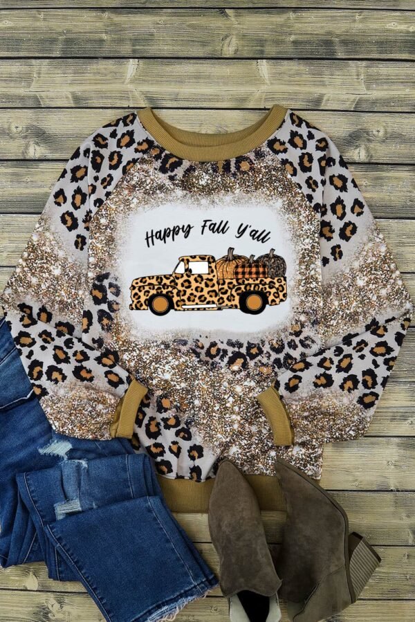 Leopard Tie Dyed Pumpkin Truck Graphic Long Sleeve Top