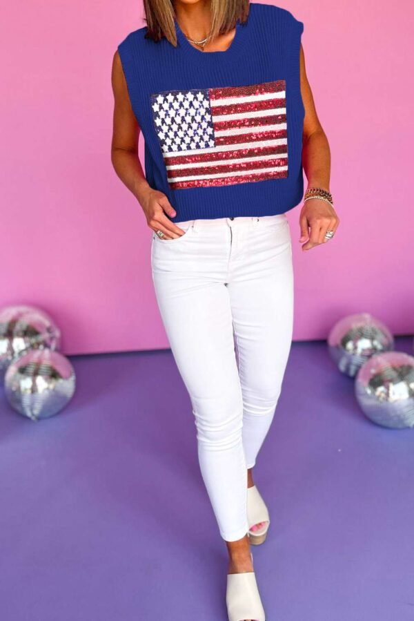 Bluing Sparkling American Flag Knitted Vest