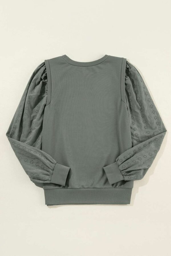 Grayish Green Textured Patchwork Round Neck Sweatshirt