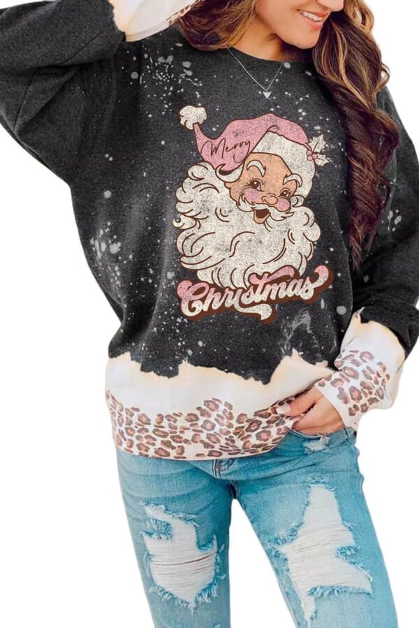 Black Christmas Santa Clause Leopard Print Graphic Sweatshirt