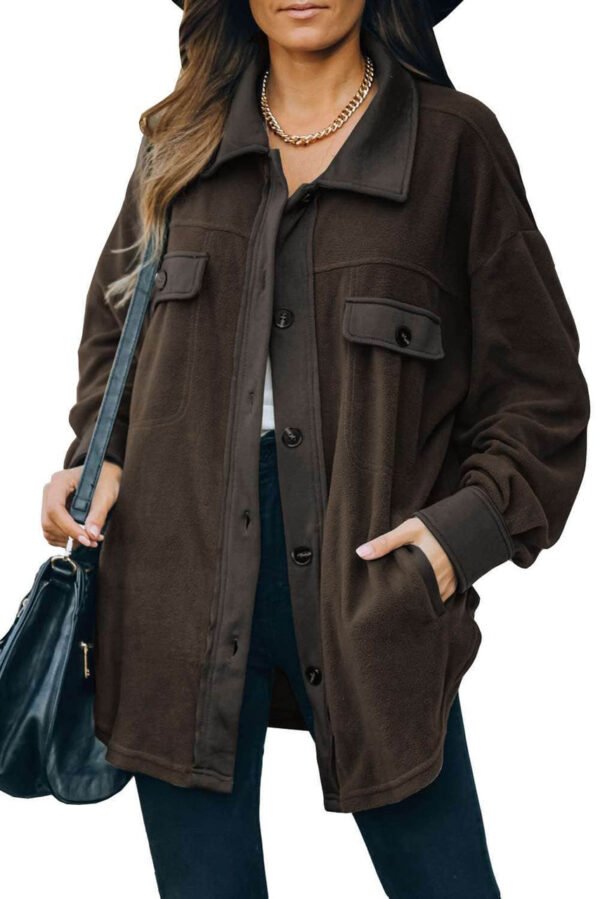 Brown Turn Down Collar Buttoned Shirt Jacket