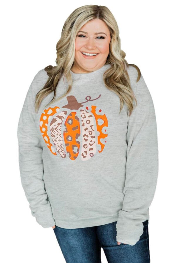 Halloween Pumpkin Leopard Print Plus Size Sweatshirt