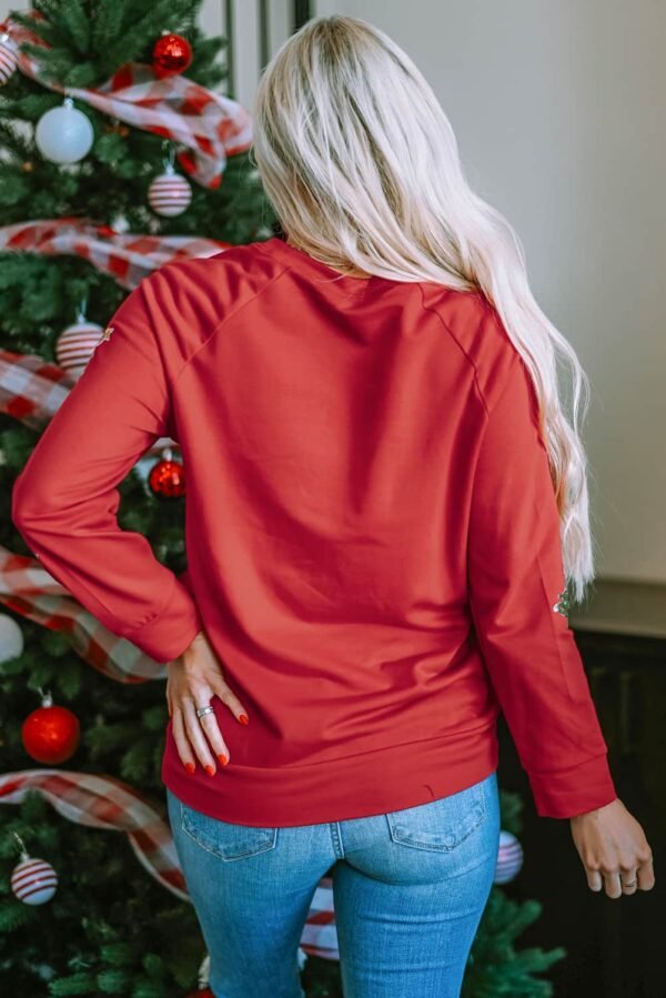 Fiery Red Sequined Christmas Tree Raglan Sleeve Sweatshirt