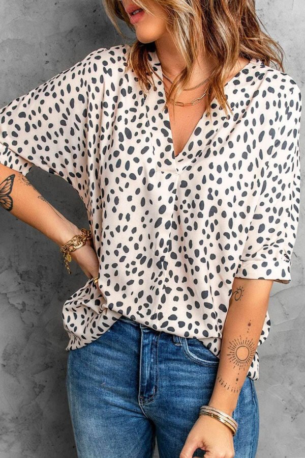 Brown Chloe Animal Print V-neck Rolled Sleeve Tunic Top