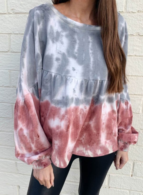 Tie Dye Bishop Sleeve Loose Sweatshirt