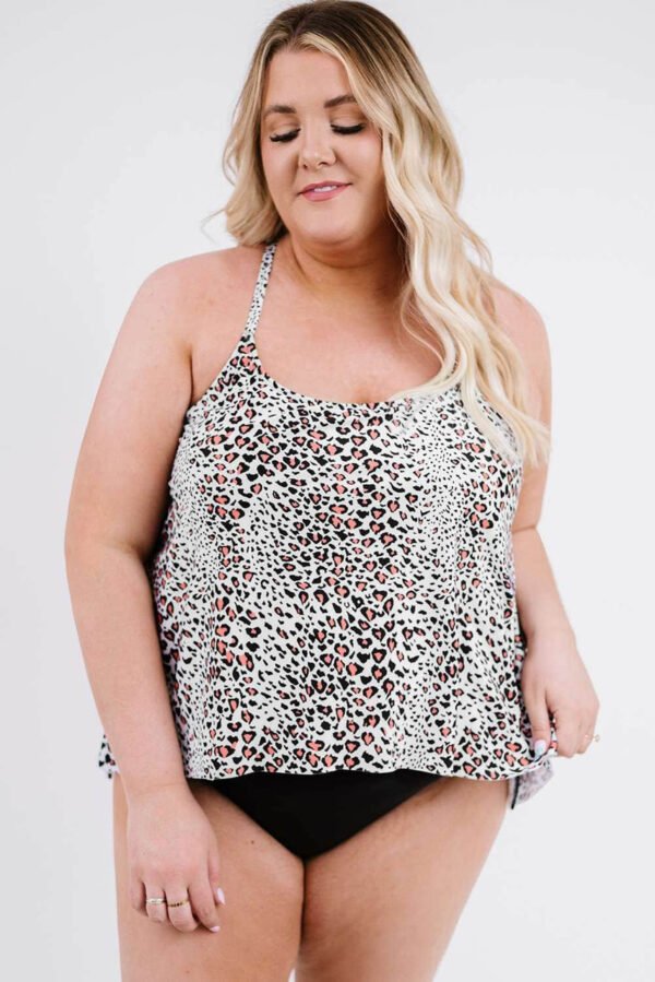 Scoop Neck Racerback Leopard Plus Size Tankini