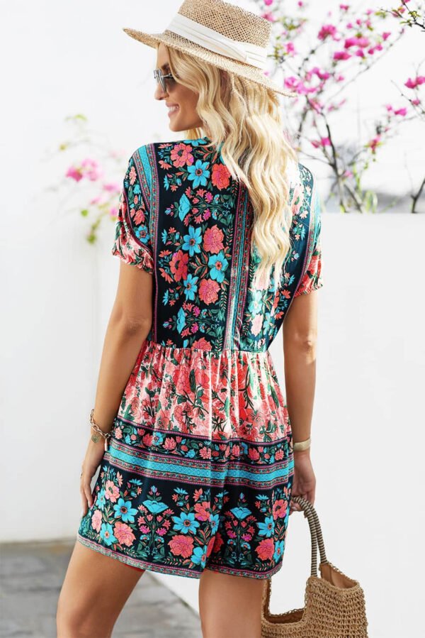 Multicolor Spring Floral Buttons Short Sleeve Romper