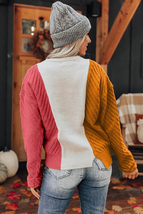 Multicolor Colorblock Textured Drop Shoulder Sweater Red