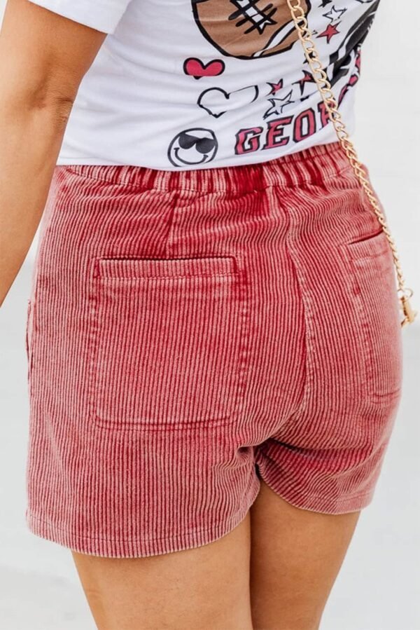 Rose Pink Vintage Mineral Wash Pockets Corduroy Shorts