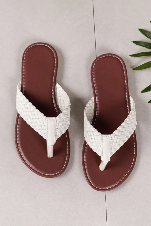 White Braided Strap PU Leather Flip Flop