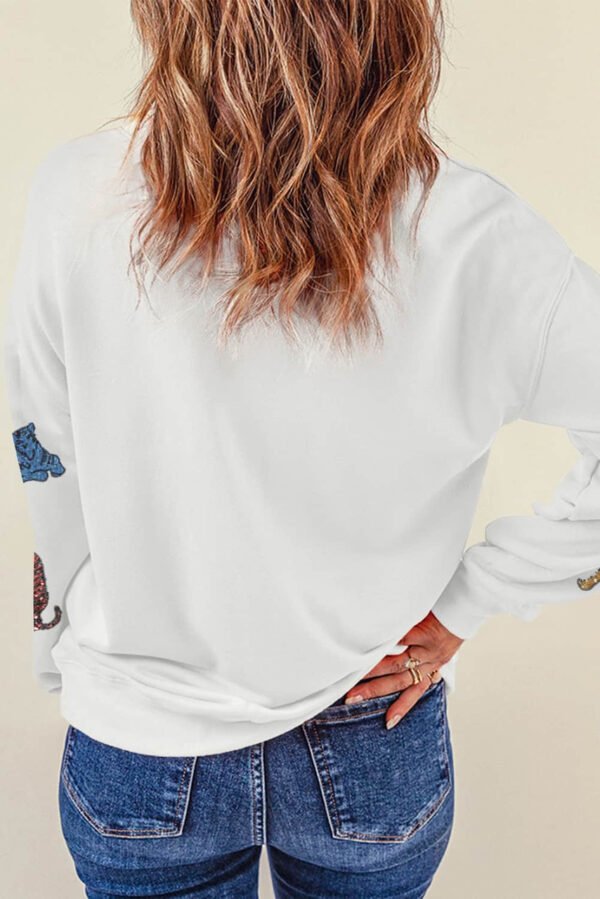 Beige Sequined Tiegers Casual Round Neck Sweatshirt