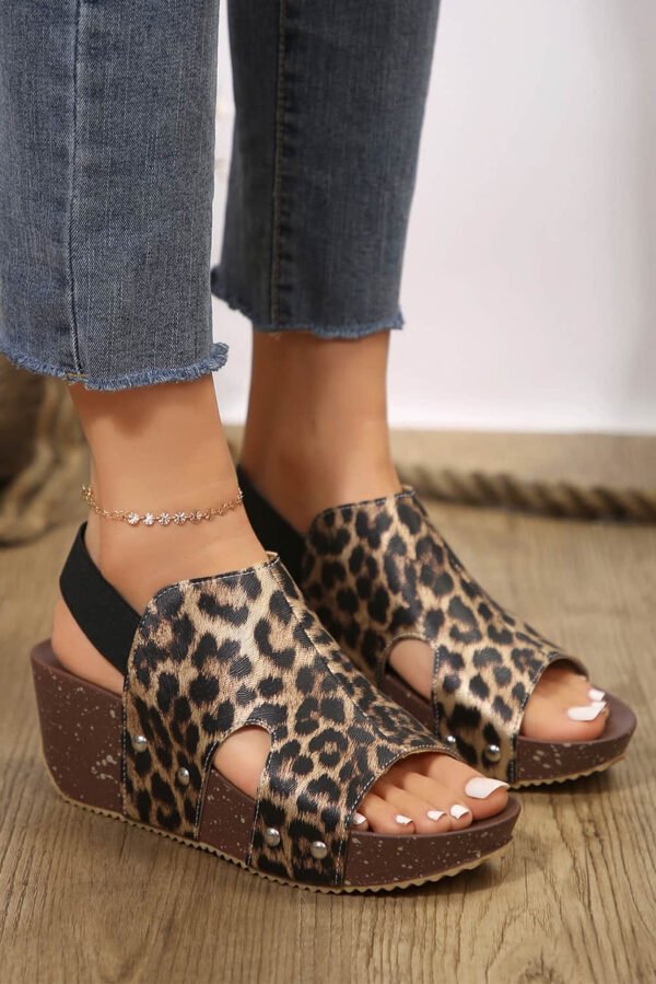 Chestnut Leopard Print Hollow Out Wedge Sandals