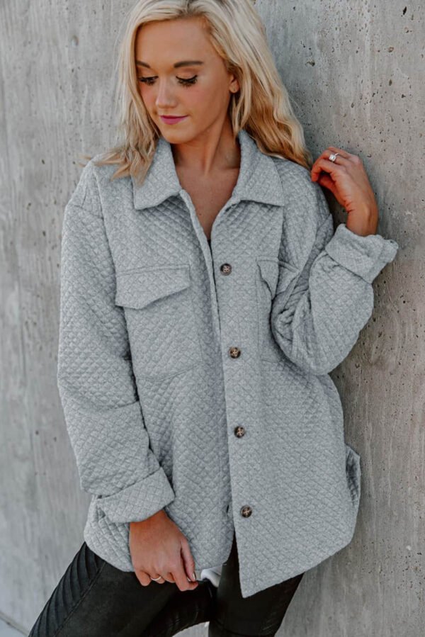 Gray Lattice Texture Retro Flap Pocket Button Shacket