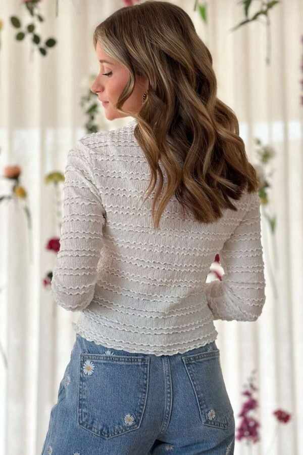 White Knit Jacquard Slim Fit Top