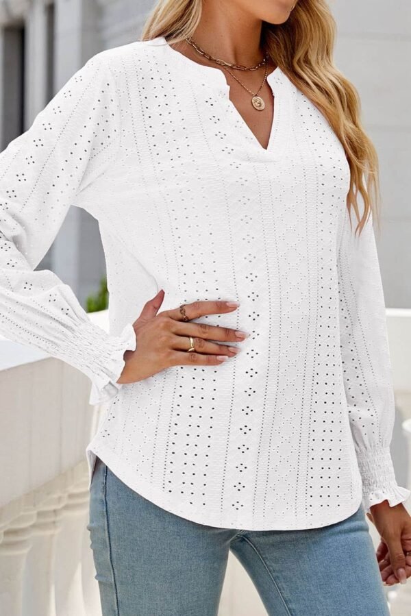 White Split Neck Textured Loose Blouse