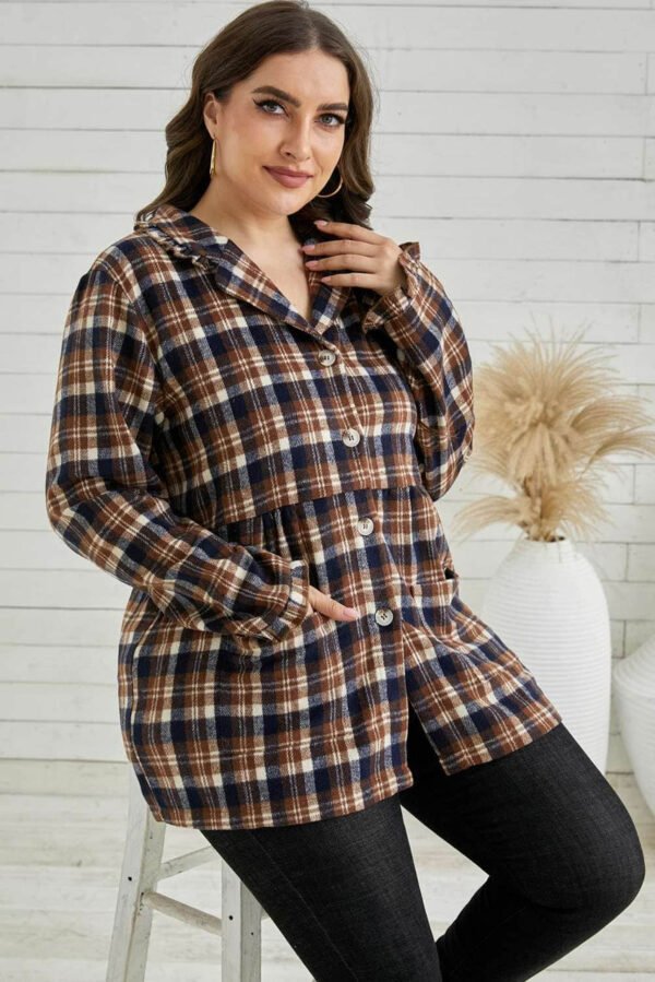 Plaid Print Button-up Turn Down Collar Plus Size Coat