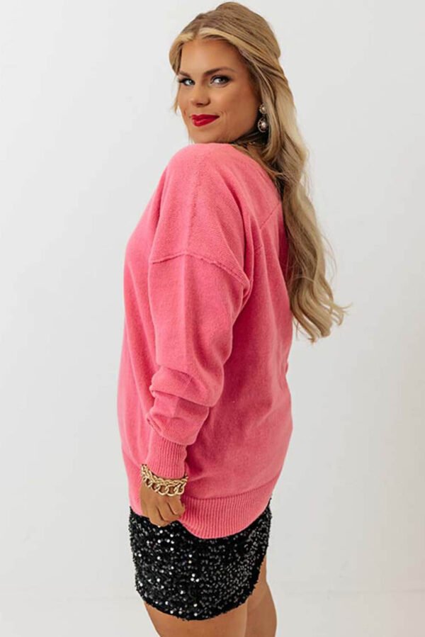 Pink Plus Size Drop Shoulder V Neck Sweater