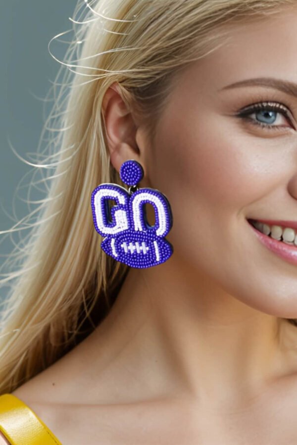 Bluing Beaded Go Football Earrings