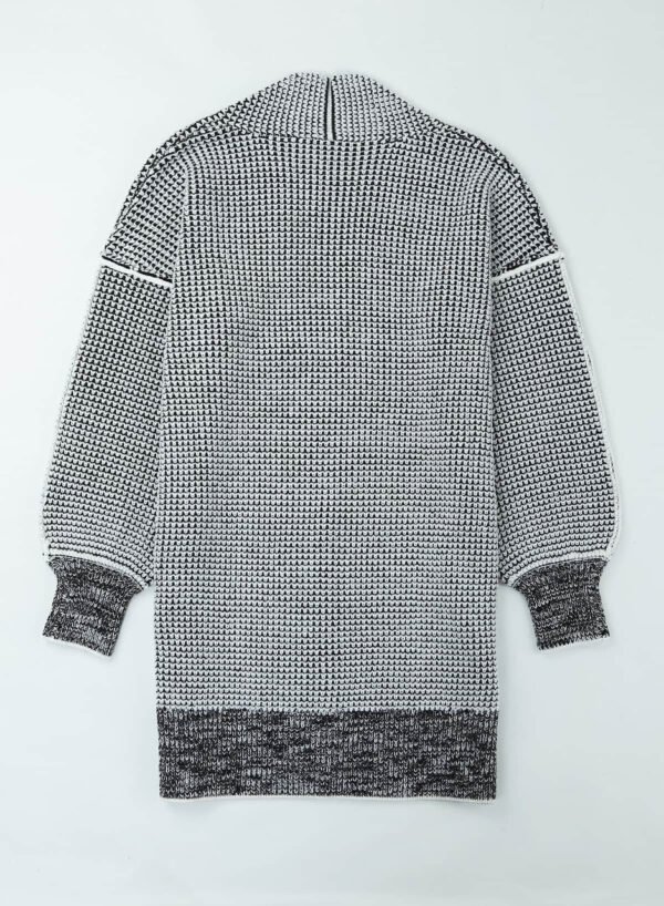 Gray Plaid Knitted Long Open Front Cardigan