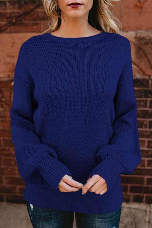 Blue Hollow-out Back Sweater with Tie