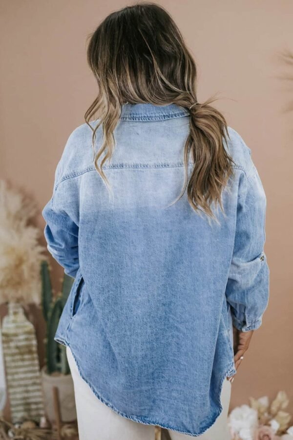 Sky Blue Plus Size Chest Pocket Button-Up Denim Shacket