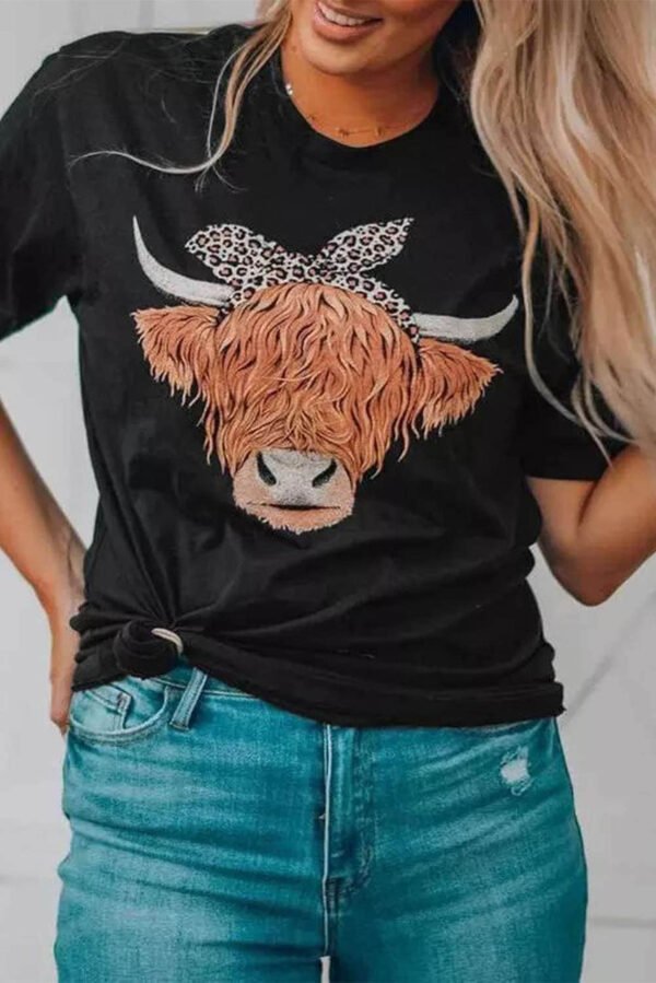 Cute Cattle Leopard O-Neck T-Shirt