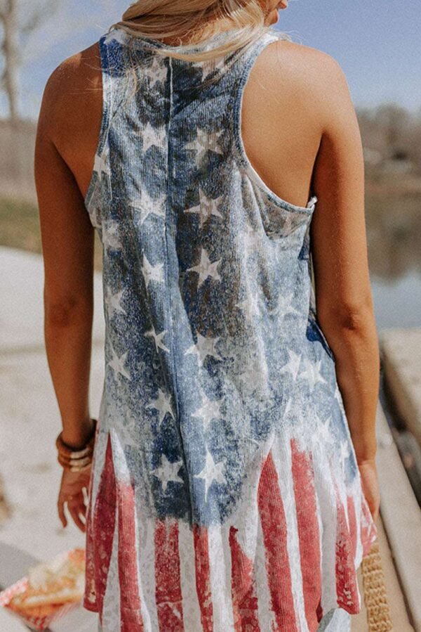 Blue USA Flag Print Loose Fit Tunic Tank Top