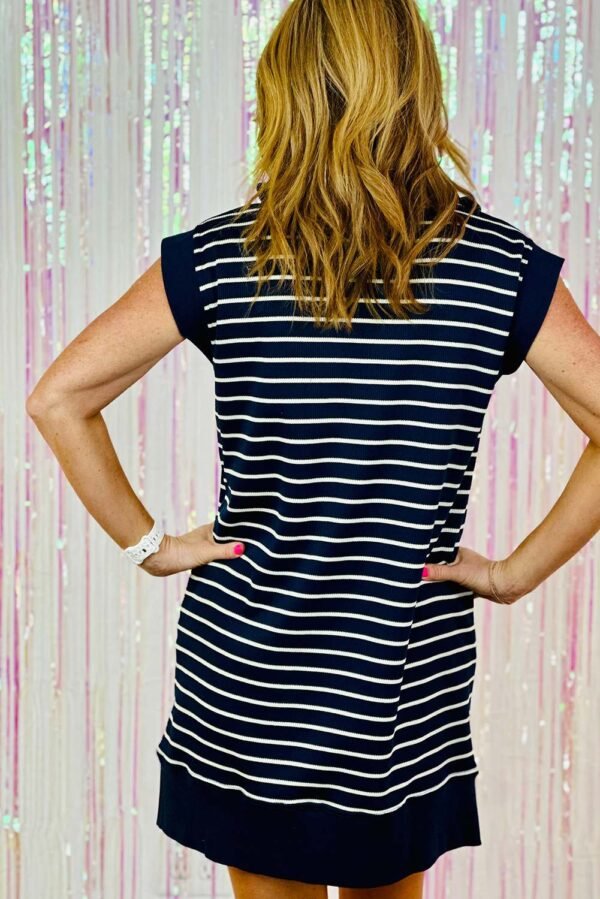 Navy Blue Quarter Zip Collared Cap Sleeve Mini Dress