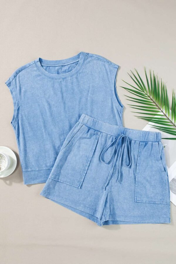 Dusk Blue Mineral Wash Tee and Drawstring Shorts Set