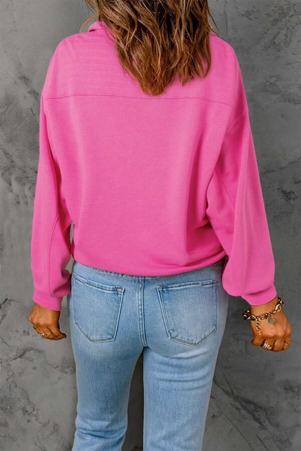 Bright Pink Vintage Mineral Wash Half Button Collared Sweatshirt