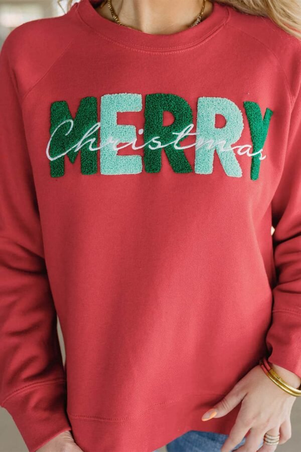 Fiery Red Chenille MERRY Christmas Raglan Sleeve Sweatshirt