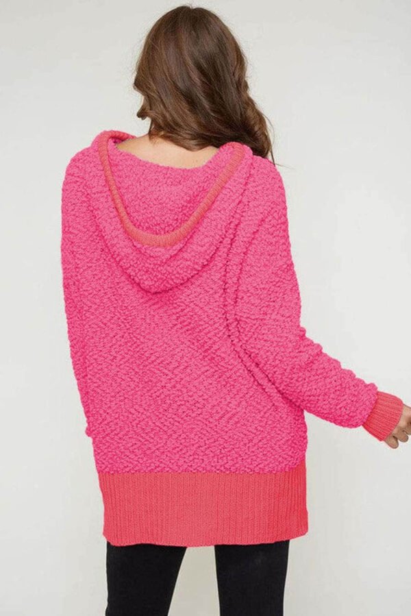 Rose Loose Popcorn Textured Hooded Sweater