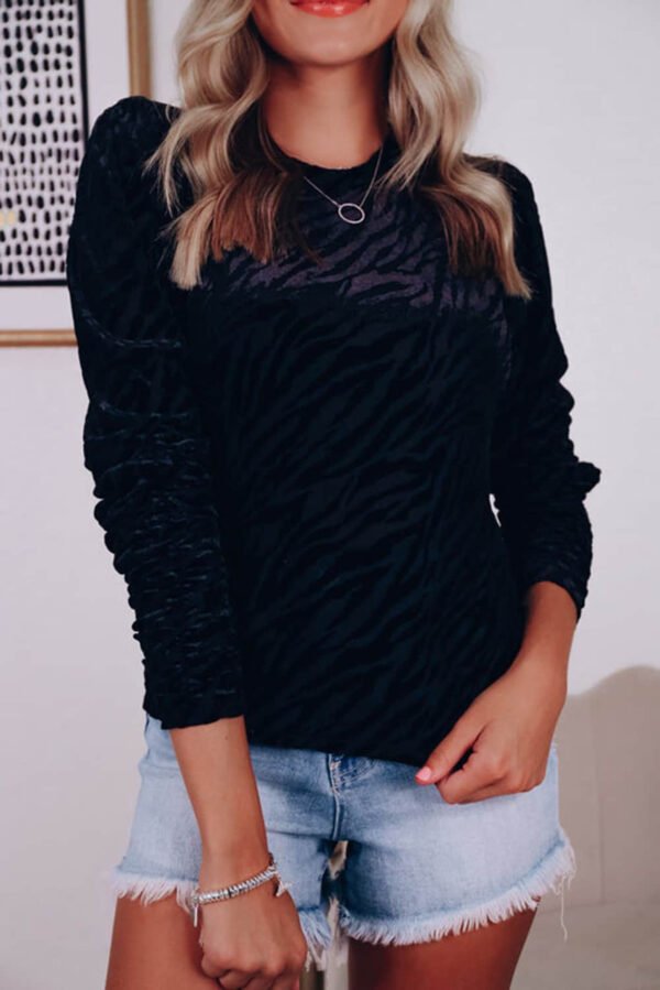 Black Zebra Velvet Long Sleeve Top