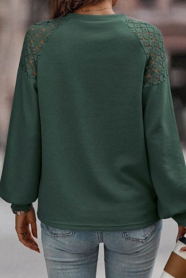 Green Lace Long Sleeve Textured Pullover